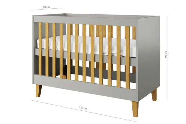 Kocot kids Detská postieľka Kubi šedá, varianta 60x120, bez šuplíků, bez matrace