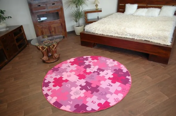 Dywany Lusczow Detský guľatý koberec PUZZLE fialový, veľkosť kruh 150