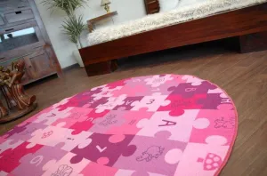 Dywany Lusczow Detský guľatý koberec PUZZLE fialový, veľkosť kruh 150