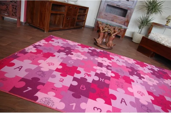 Dywany Lusczow Detský koberec PUZZLE fialový, veľkosť 100x100