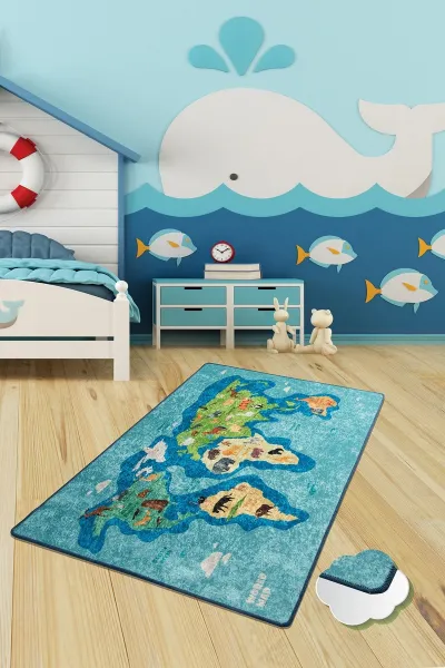 Conceptum Hypnose Detský koberček Mapa 140x190 cm modrý