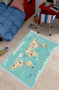 Conceptum Hypnose Detský koberček Mapa zvieracieho sveta 80x150 cm modrý