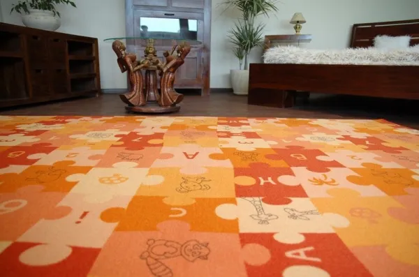 Dywany Lusczow Detský koberec PUZZLE oranžový, veľkosť 100x100