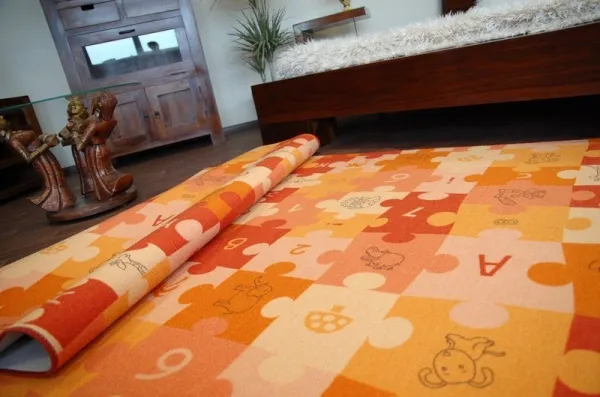 Dywany Lusczow Detský koberec PUZZLE oranžový, veľkosť 100x100