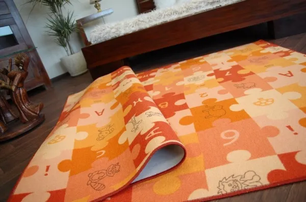 Dywany Lusczow Detský koberec PUZZLE oranžový, veľkosť 100x100