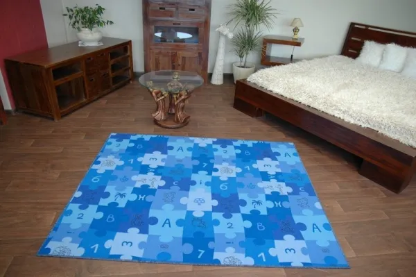 Dywany Lusczow Detský koberec PUZZLE modrý, veľkosť 100x100