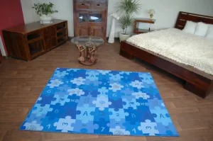 Dywany Lusczow Detský koberec PUZZLE modrý, veľkosť 100x100
