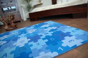 Dywany Lusczow Detský koberec PUZZLE modrý, veľkosť 100x100