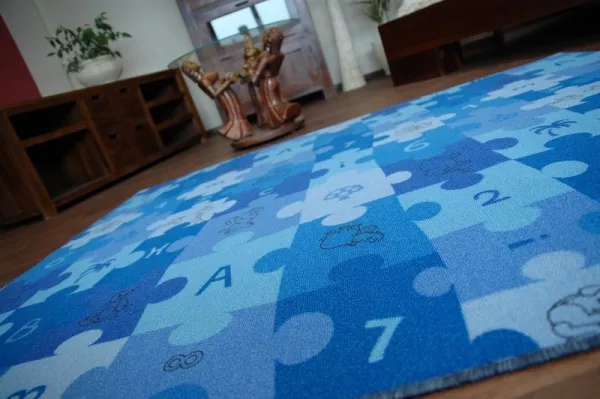 Dywany Lusczow Detský koberec PUZZLE modrý, veľkosť 100x100