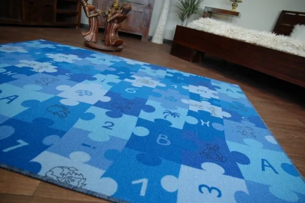 Dywany Lusczow Detský koberec PUZZLE modrý, veľkosť 100x100