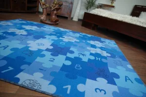 Dywany Lusczow Detský koberec PUZZLE modrý, veľkosť 100x100