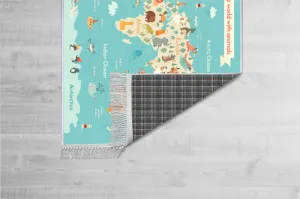Conceptum Hypnose Detský koberček Mapa zvieracieho sveta 80x150 cm modrý