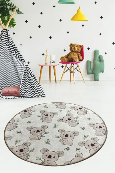 Conceptum Hypnose Detský kulatý koberec Koala 100 cm sivý