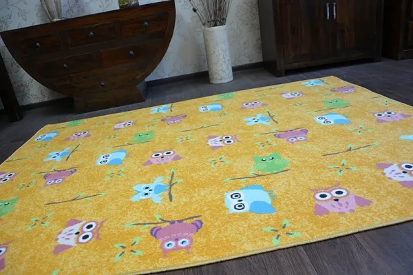 Dywany Lusczow Detský kusový koberec LITTLE OWL žltý, veľkosť 100x150