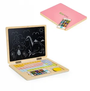Drevená magnetická vzdelávacia tabuľa notebook s telefónom a písmenami