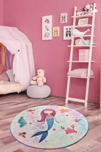 Conceptum Hypnose Detský okrúhly koberec Morská panna 140 cm ružová/modrá