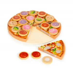 Drevená pizza na krájanie so suchým zipsom pre deti, 27 prvkov