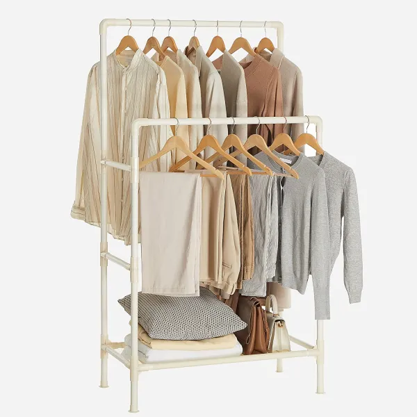 SONGMICS Dvojitý šatníkový stojan Lucaro 157 cm biely
