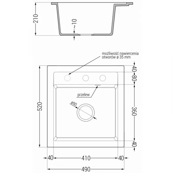 MEXEN MEXEN - Bunky Vito granitový drez 1 520x490 mm, biela 6503521000-20