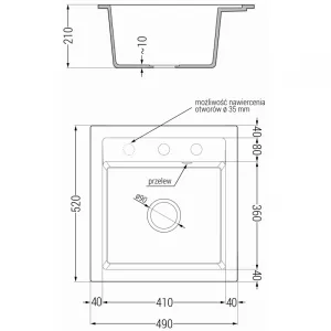 MEXEN MEXEN - Bunky Vito granitový drez 1 520x490 mm, biela 6503521000-20