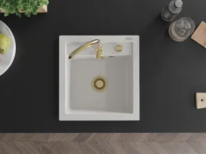 Granitový dřez MEXEN VITO bílý + baterie Telma zlatá