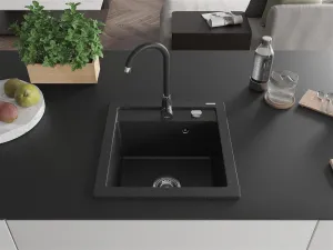 Granitový dřez MEXEN VITO černostříbrný + baterie Telma černá