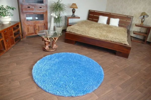 Dywany Lusczow Guľatý koberec SHAGGY HIZA 5 cm modrý, veľkosť kruh 100