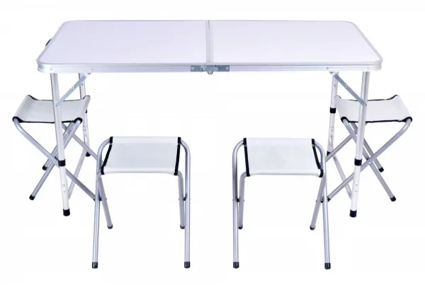 TRAMP kempingový cestovný set stôl so 4 stoličkami biely