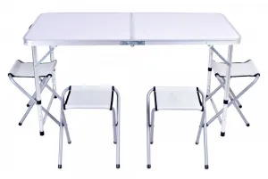 TRAMP kempingový cestovný set stôl so 4 stoličkami biely