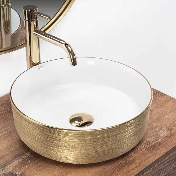Keramické umývadlo na dosku REA Sami White Brush Gold