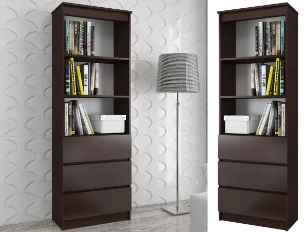 Ak furniture Knižnica Ronald 60 cm 3 zásuvky a 3 police wenge