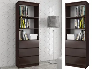 Ak furniture Knižnica Ronald 60 cm 3 zásuvky a 3 police wenge