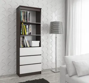 Ak furniture Knižnica Ronald 60 cm 3 zásuvky a 3 police wenge/biela
