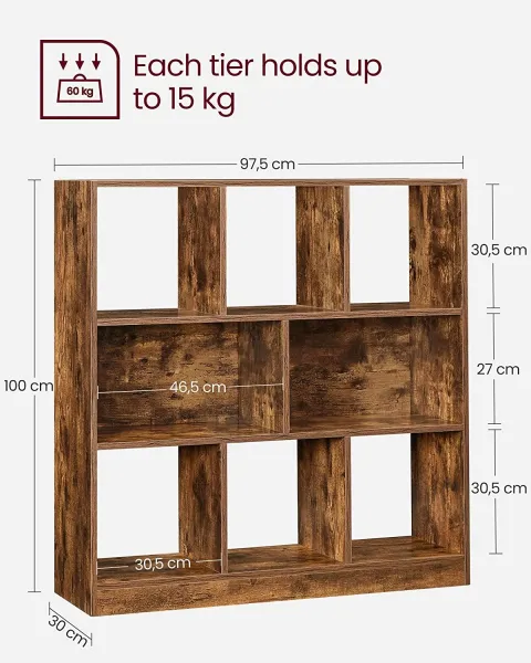 SONGMICS Regál 3 police retro dizajn 86 x94 cm hnedý