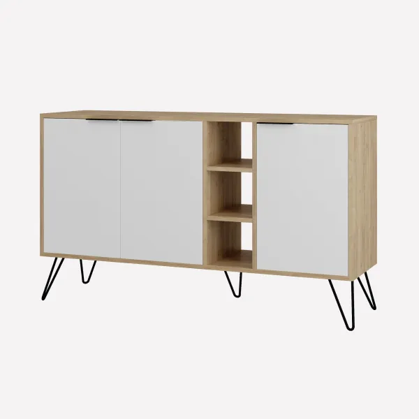 Komoda Houseland CLARA 142 cm dub prírodný/biela
