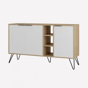 Komoda Houseland CLARA 142 cm dub prírodný/biela