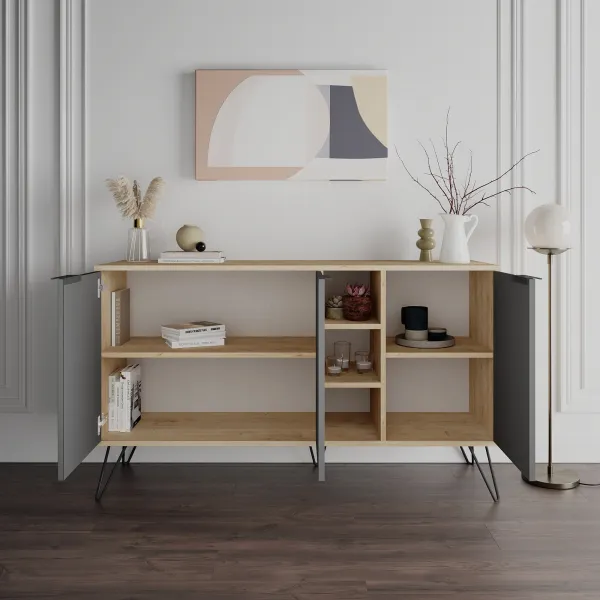 Komoda Houseland CLARA 142 cm dub prírodný/antracit
