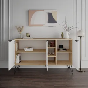 Komoda Houseland CLARA 142 cm dub prírodný/biela