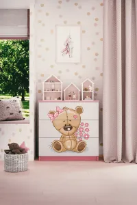 Kocot kids Komoda Babydreams 80 cm medveď s kvetmi ružová