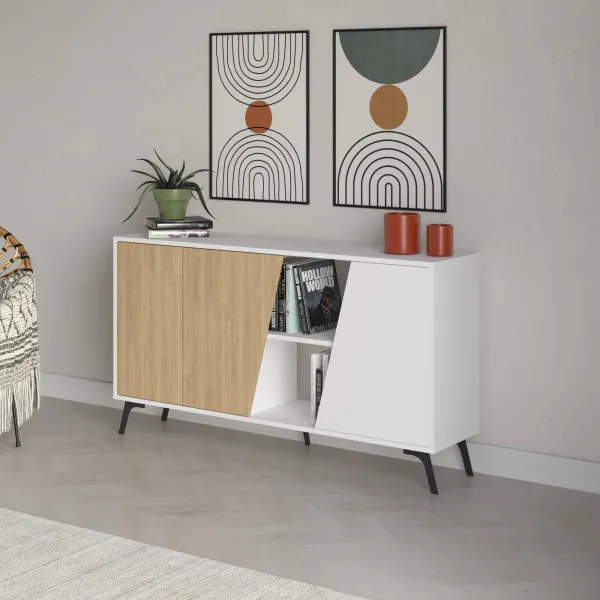 Komoda Houseland FIONA 150 cm biela/dub zafírový