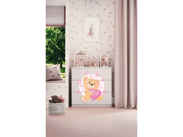 Kocot kids Komoda Babydreams 80 cm medvedík s motýlikmi biela
