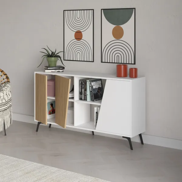 Komoda Houseland FIONA 150 cm biela/dub zafírový