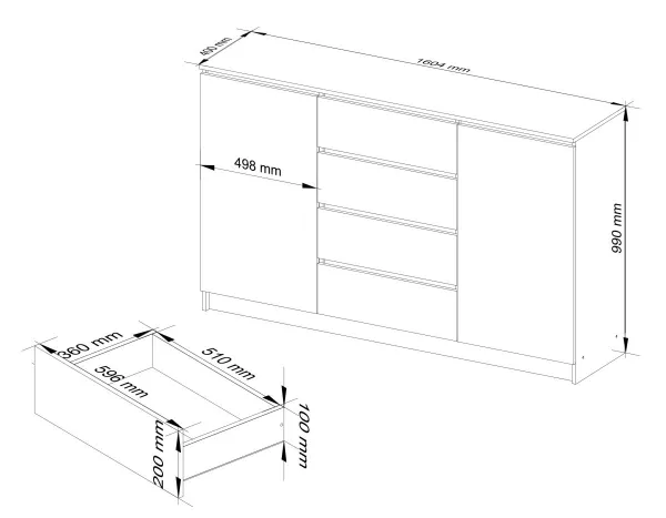 Ak furniture Komoda K 160 cm hnedá