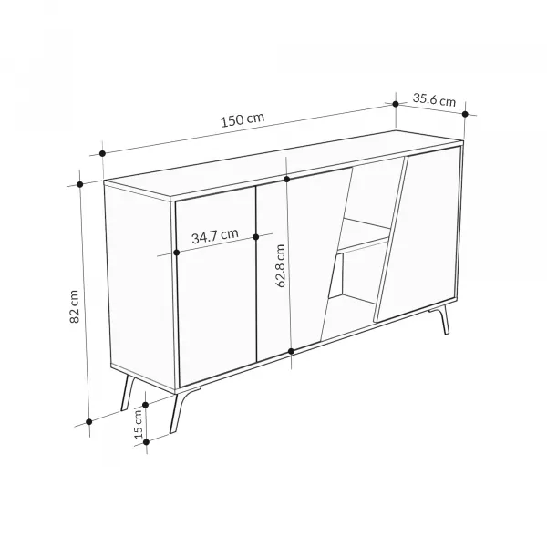 Komoda Houseland FIONA 150 cm biela/dub zafírový