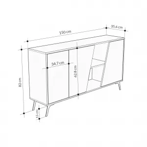 Komoda Houseland FIONA 150 cm biela/dub zafírový