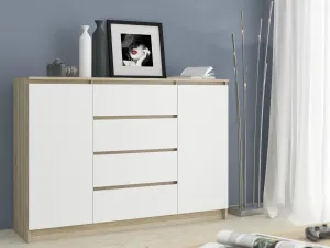 Ak furniture Komoda Kryštof 140 cm 2 skrinky a 4 zásuvky dub sonoma/biela