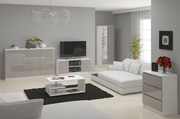 Ak furniture Komoda Kuba 120 cm 8 zásuviek biela/sivá