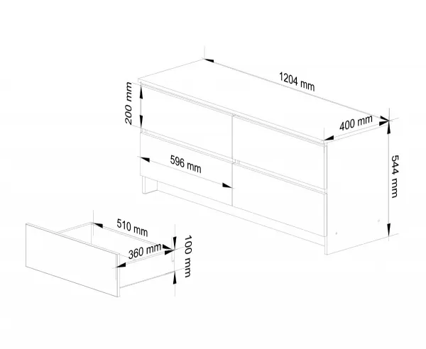 Ak furniture Komoda Kuba 120 cm 4 zásuvky biela/grafit