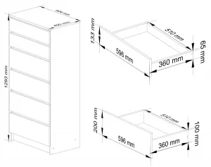 Ak furniture Komoda Kuba 60 cm - 6 zásuviek dub sonoma