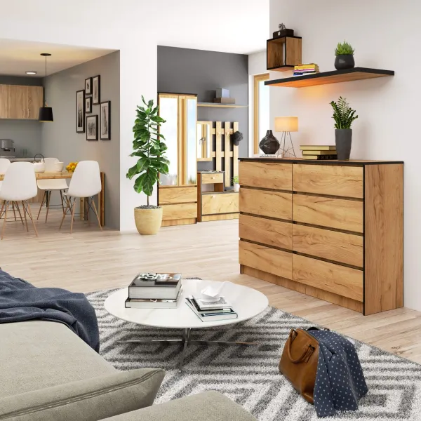 Ak furniture Komoda Kuba 140 cm 8 šuplíkov dub craft zlatý